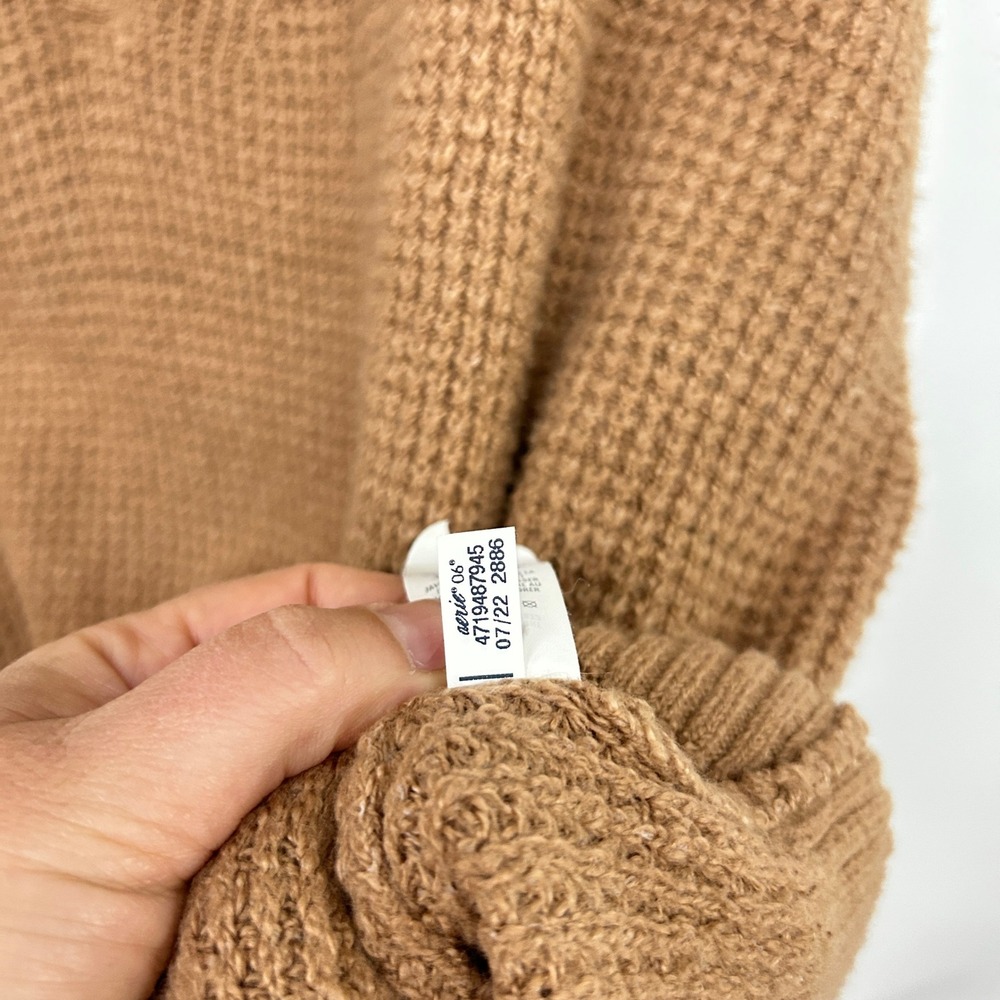 Aerie Oversized Quarter Zip Sweater L Camel Waffle Knit Coastal Old Money - Picture 8 of 12